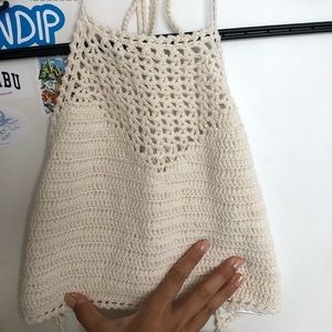 Cream Crochet open back halter festival top